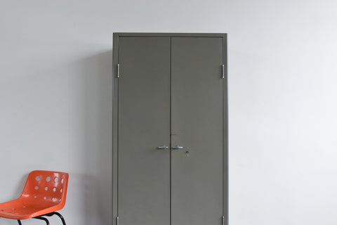 Vintage Grey Metal Industrial Double Door Locker / Cabinet by Triumph