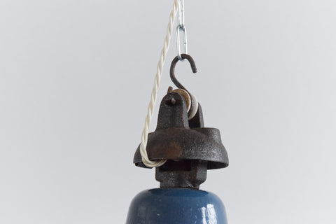 Vintage Industrial Blue Enamel Pendant Light Shade