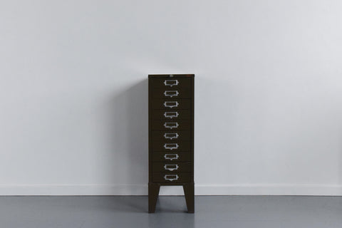 Vintage Industrial Green 10 Drawer Metal Filing Cabinet by Howden