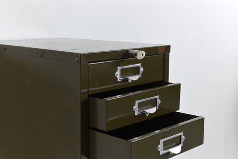 Vintage Industrial Green 10 Drawer Metal Filing Cabinet by Howden