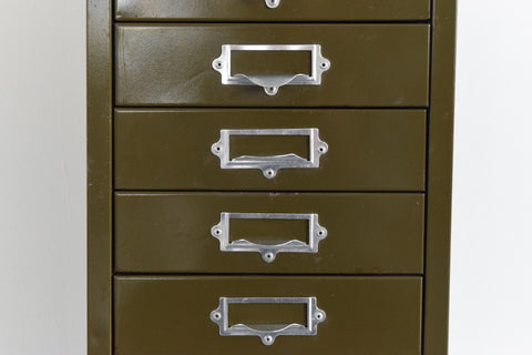 Vintage Industrial Green 10 Drawer Metal Filing Cabinet by Howden