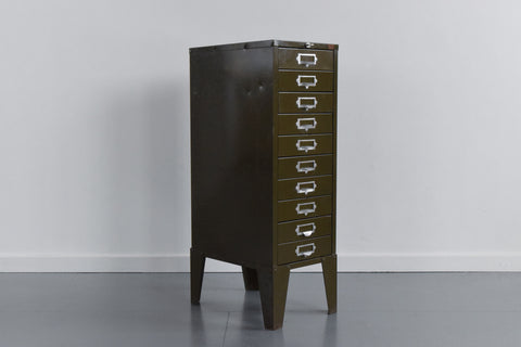Vintage Industrial Green 10 Drawer Metal Filing Cabinet by Howden