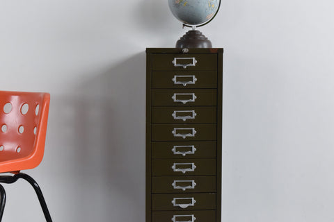 Vintage Industrial Green 10 Drawer Metal Filing Cabinet by Howden