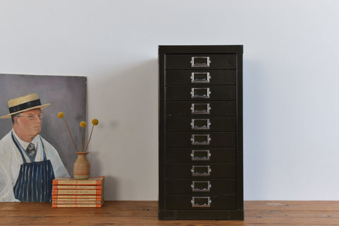 Vintage Industrial Green 10 Drawer Metal Filing Cabinet by Stor