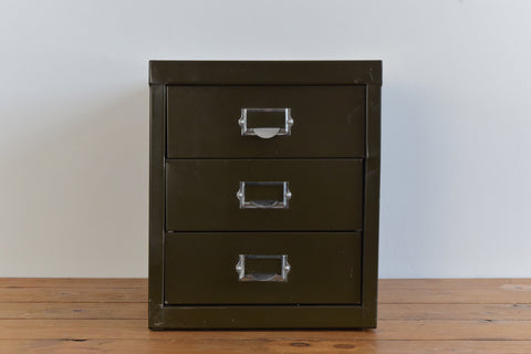 Vintage Industrial Green 3 Drawer Table Top Metal Filing Cabinet