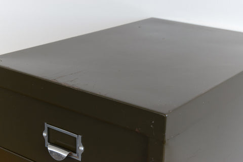 Vintage Industrial Green 3 Drawer Table Top Metal Filing Cabinet