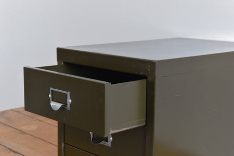 Vintage Industrial Green 3 Drawer Table Top Metal Filing Cabinet