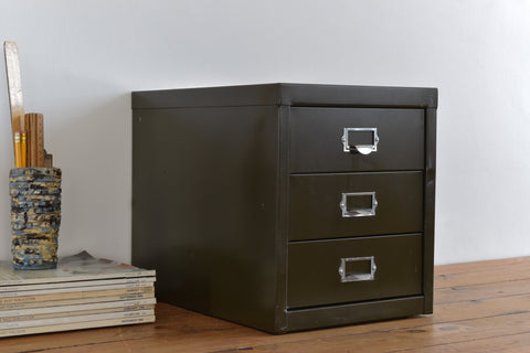Vintage Industrial Green 3 Drawer Table Top Metal Filing Cabinet