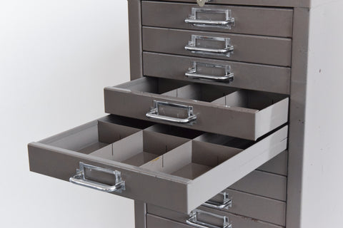 Vintage Industrial Grey 21 Drawer Metal Filing Cabinet by Stor