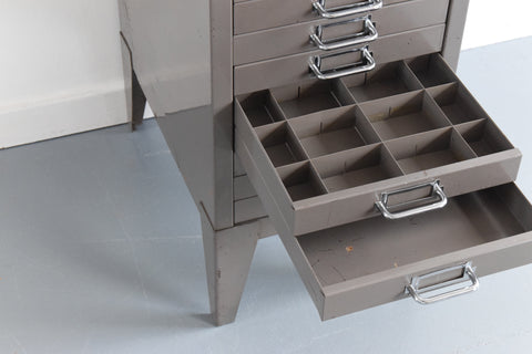 Vintage Industrial Grey 21 Drawer Metal Filing Cabinet by Stor