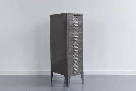 Vintage Industrial Grey 21 Drawer Metal Filing Cabinet by Stor