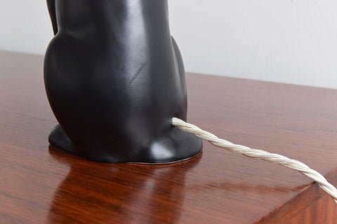 Vintage Kitsch 1950s Black Ceramic Cat Lamp with Orange Shade