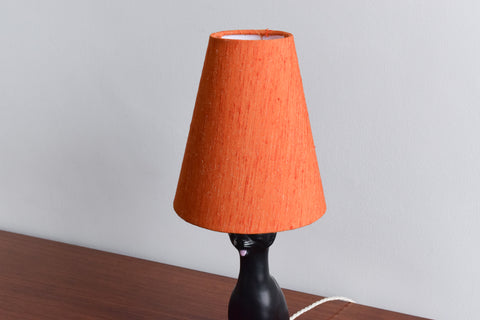 Vintage Kitsch 1950s Black Ceramic Cat Lamp with Orange Shade