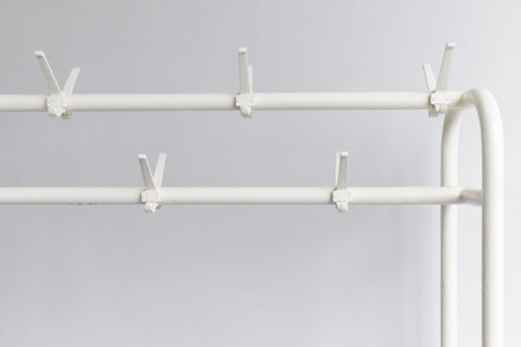 Vintage Large Cream Metal School Coat Rack / Stand