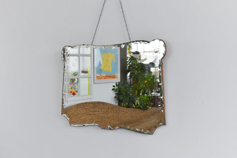 Vintage Large Frameless Art Deco Cut Glass Mirror