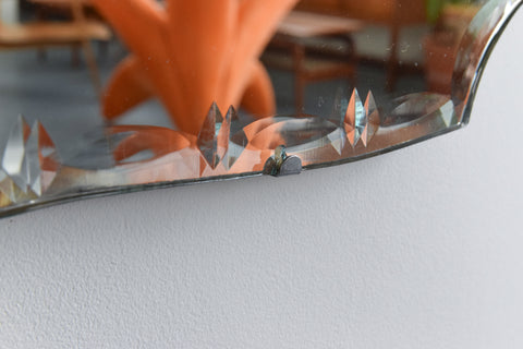 Vintage Large Frameless Art Deco Cut Glass Mirror
