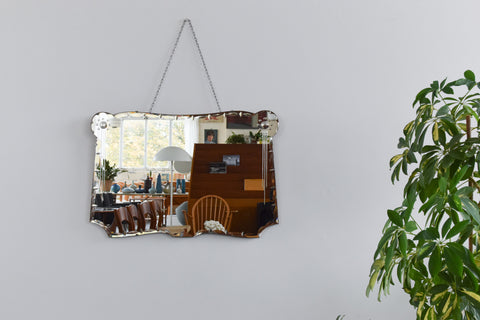 Vintage Large Frameless Art Deco Cut Glass Mirror
