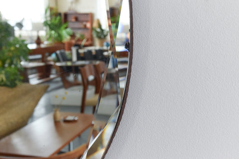 Vintage Large Frameless Round Mirror