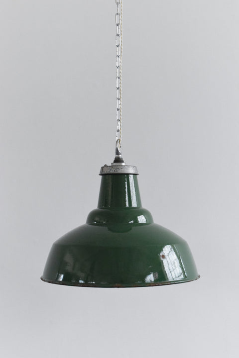 Large Vintage Industrial Green Enamel Pendant Light Shade