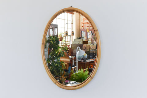 Vintage Large Oval Bamboo Mirror