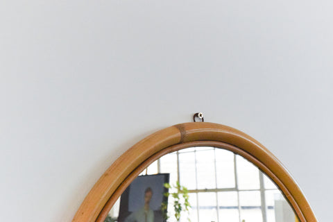 Vintage Large Oval Bamboo Mirror