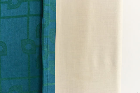 Vintage Large Pair of Teal and Green Patterned 1960s Curtains
