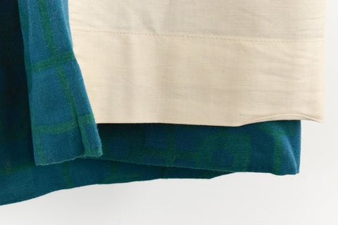 Vintage Large Pair of Teal and Green Patterned 1960s Curtains