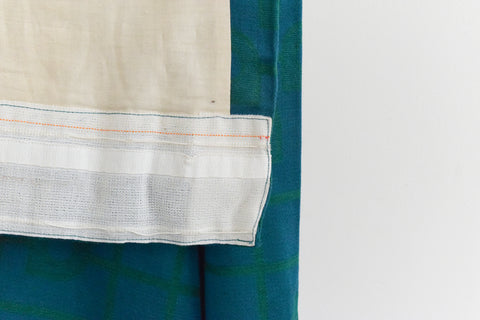 Vintage Large Pair of Teal and Green Patterned 1960s Curtains