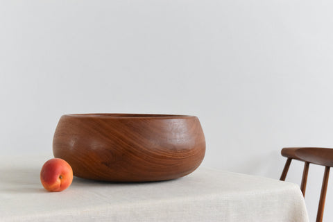Vintage Large Mid-Century Hand Turned Wooden Fruit Bowl