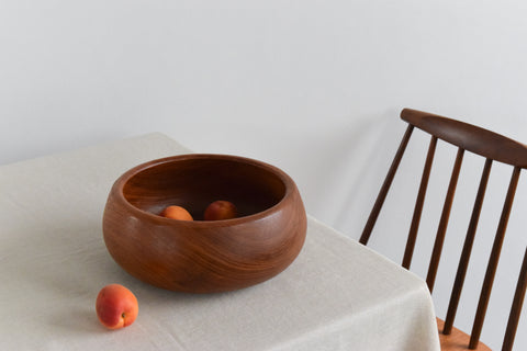 Vintage Large Mid-Century Hand Turned Wooden Fruit Bowl