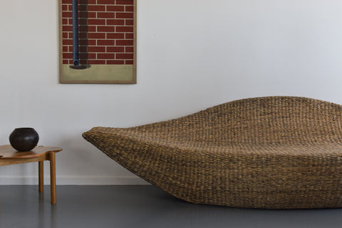 Vintage 1990s Large Sea Grass Gondola Sofa / Loveseat