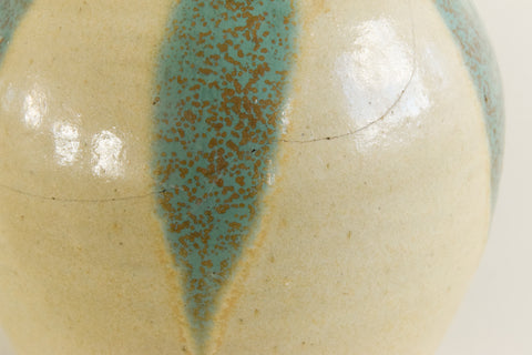 Vintage Large Studio Pottery Green and Beige Vase