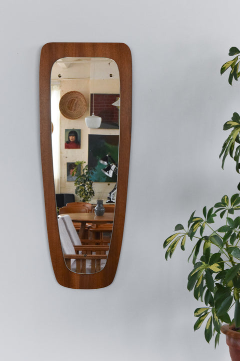 Vintage Teak Float Mounted Wall Mirror
