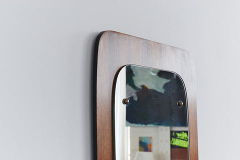 Vintage Teak Float Mounted Wall Mirror