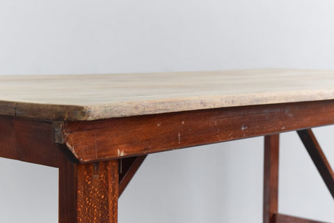 Vintage Large Rustic Wooden Folding Trestle Table with Washed Top