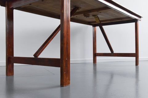Vintage Large Rustic Wooden Folding Trestle Table with Washed Top