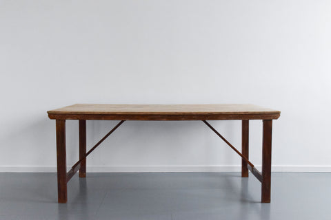 Vintage Large Rustic Wooden Folding Trestle Table with Washed Top