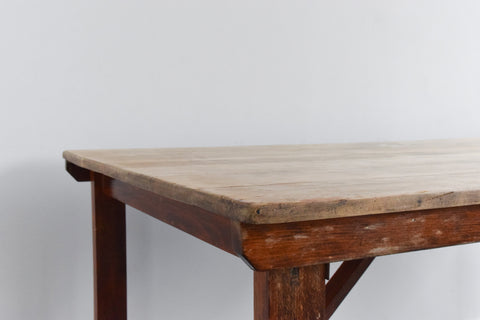 Vintage Large Rustic Wooden Folding Trestle Table with Washed Top