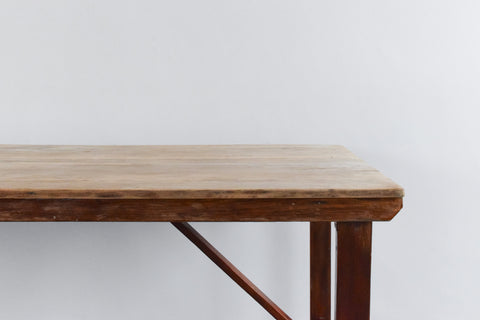 Vintage Large Rustic Wooden Folding Trestle Table with Washed Top