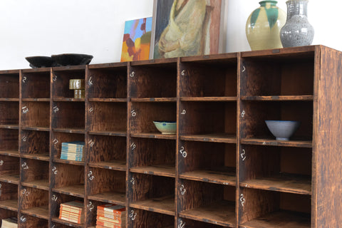 Vintage Large Wooden Workshop Pigeon Hole Cabinet