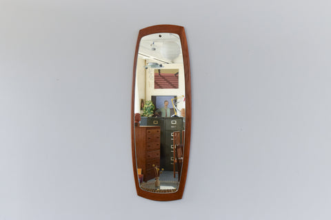 Vintage Long Teak Float Mounted Mirror