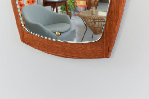 Vintage Long Teak Float Mounted Mirror