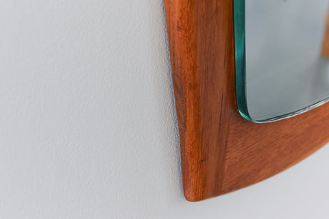 Vintage Long Teak Float Mounted Mirror