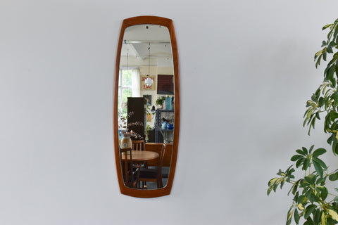 Vintage Long Teak Float Mounted Mirror