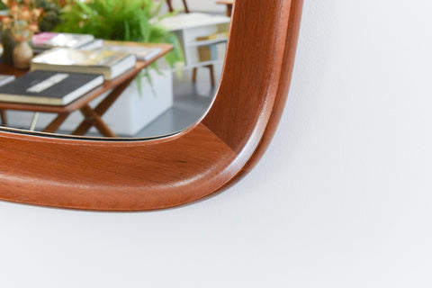 Vintage Long Danish Teak Mirror with Curved Frame