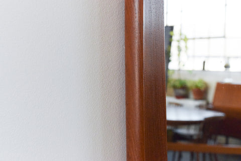 Vintage Long Danish Teak Mirror with Curved Frame