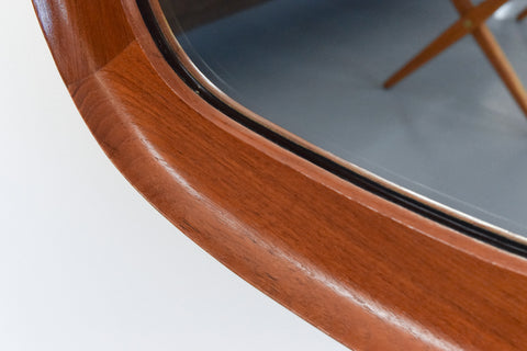 Vintage Long Danish Teak Mirror with Curved Frame
