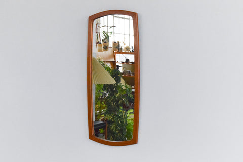 Vintage Long Teak Mirror with Curved Frame