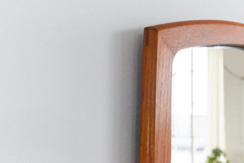 Vintage Long Teak Mirror with Curved Frame
