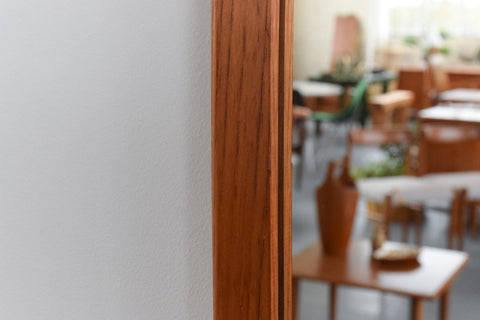 Vintage Long Teak Mirror with Curved Frame